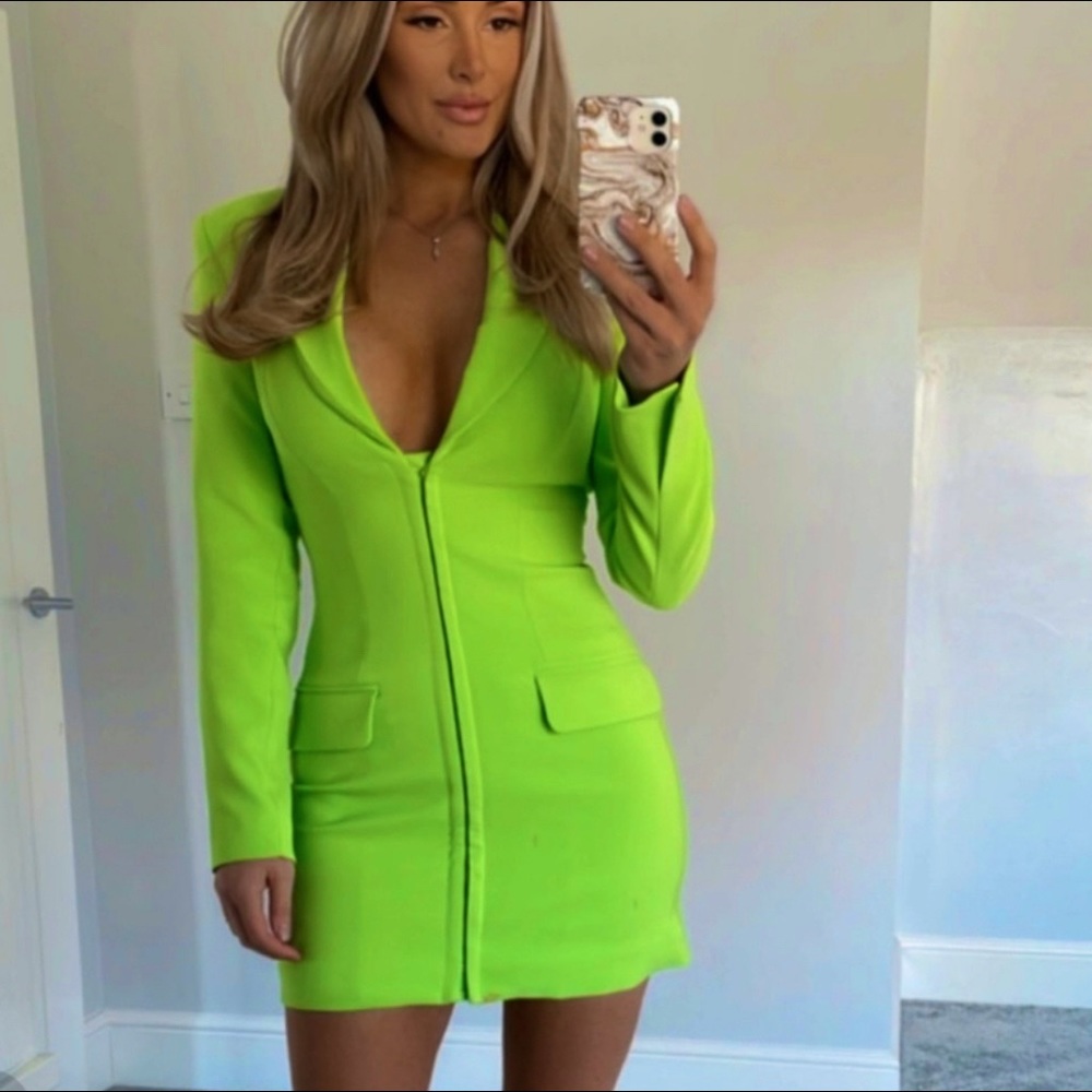 ZARA Lime Green Fitted Blazer Dress
